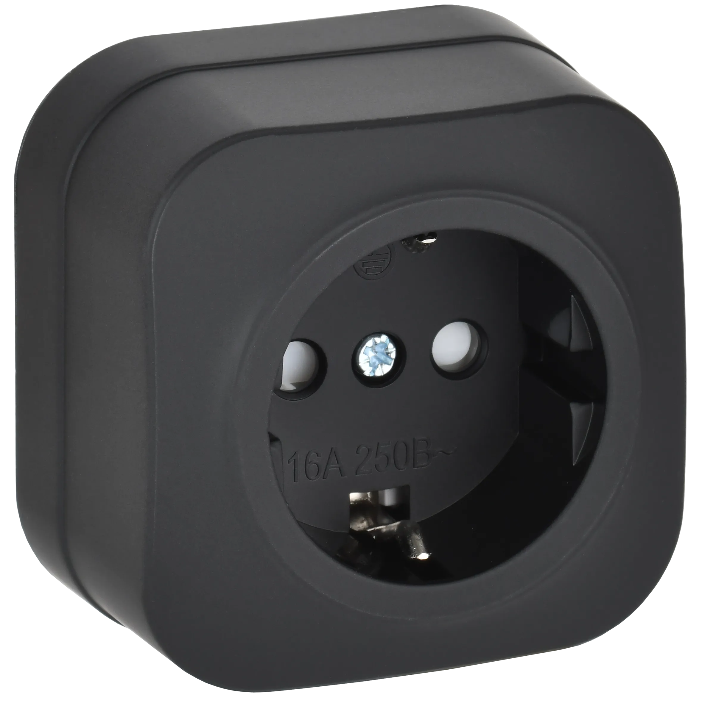 GLORY Розетка 1-местная для открытой установки с заземлением с защитными шторками 16А РСш20-3-ХЧм черный матовый IEK