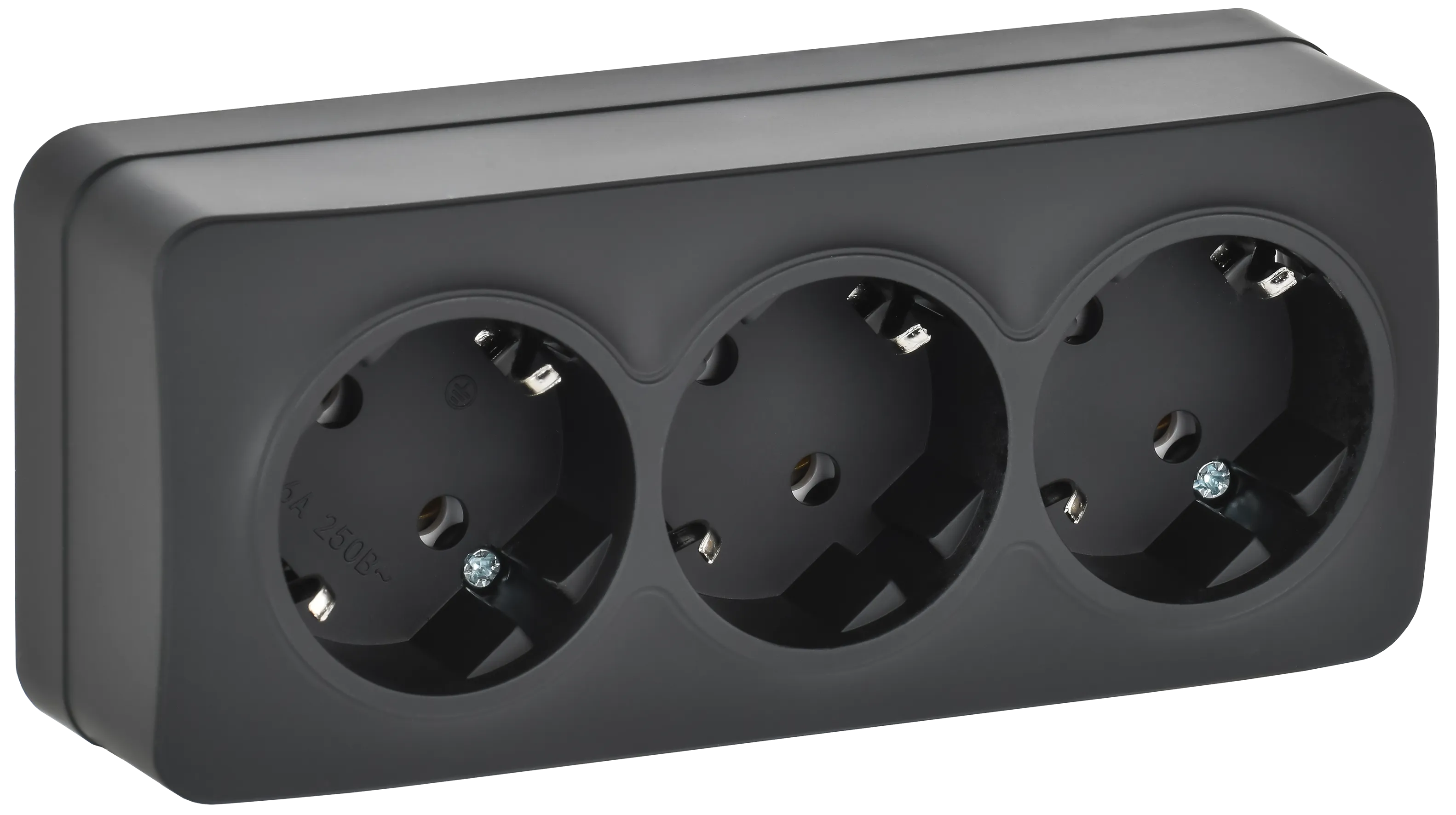 GLORY Розетка 3-местная для открытой установки с заземлением без защитных шторок 16А РС23-3-ХЧм черный матовый IEK ERH31-K02M-16