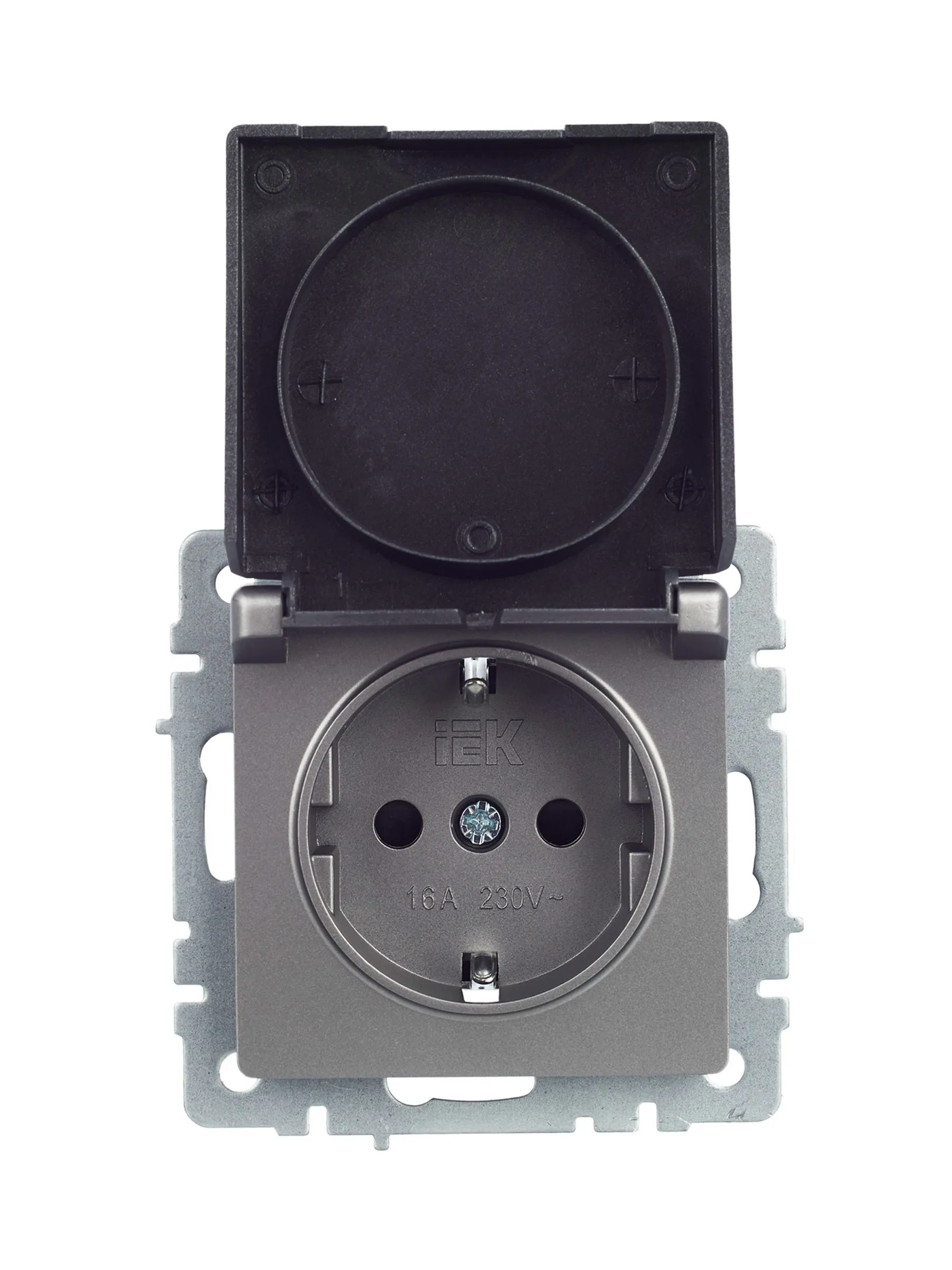 BRITE Розетка 1-местная с заземлением с защитными шторками и крышкой 16А IP20 РСбш10-3-БрС сталь IEK - Фото 5