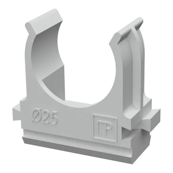 Крепёж-клипса для труб d25 мм безгалогенная (HF) атмосферостойкая серая (100шт/1000шт уп/кор) Промру