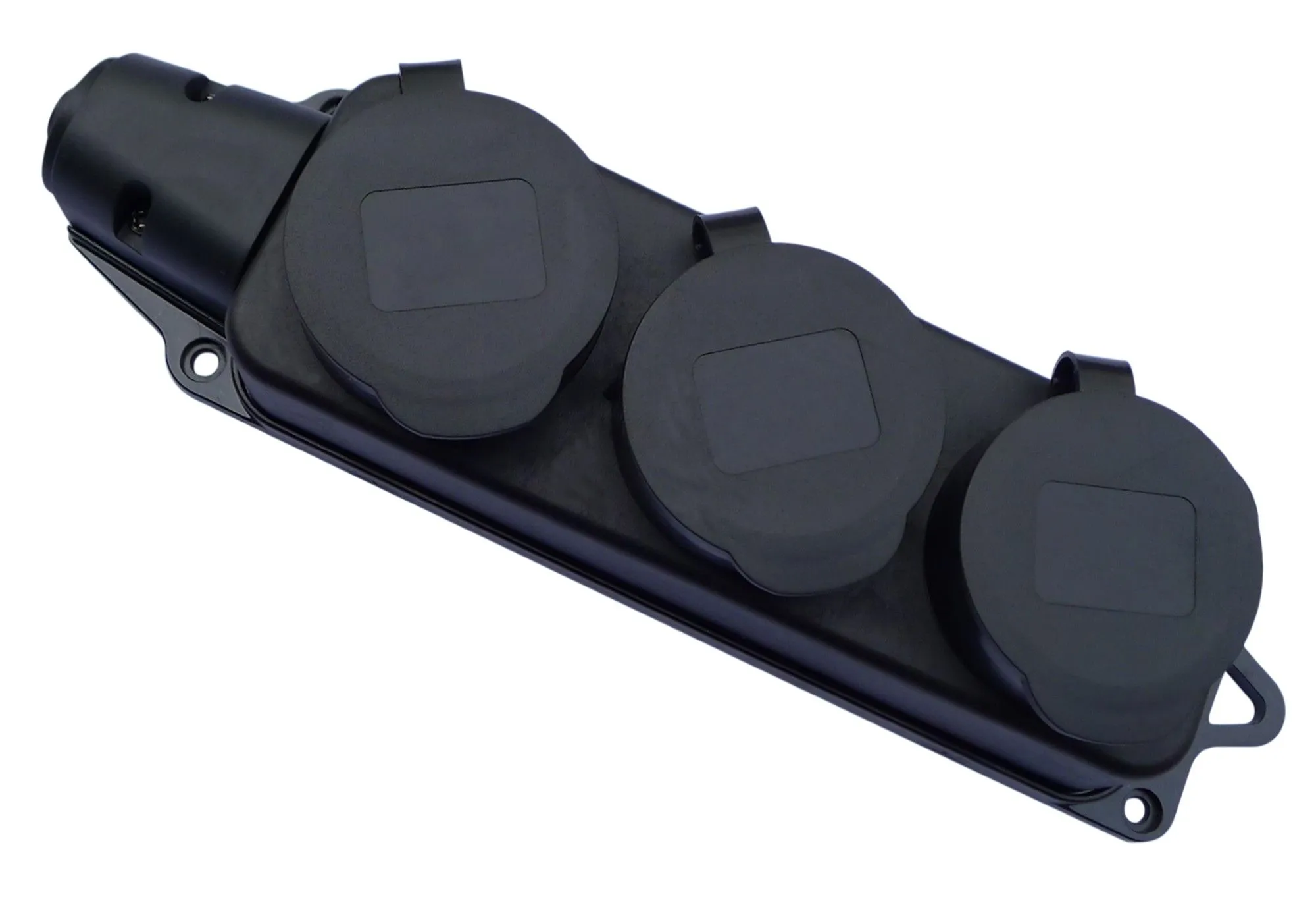 Розетка 3-местная с защитными крышками 16A, 250V, каучук, черный DEKRON DEK0903-0024