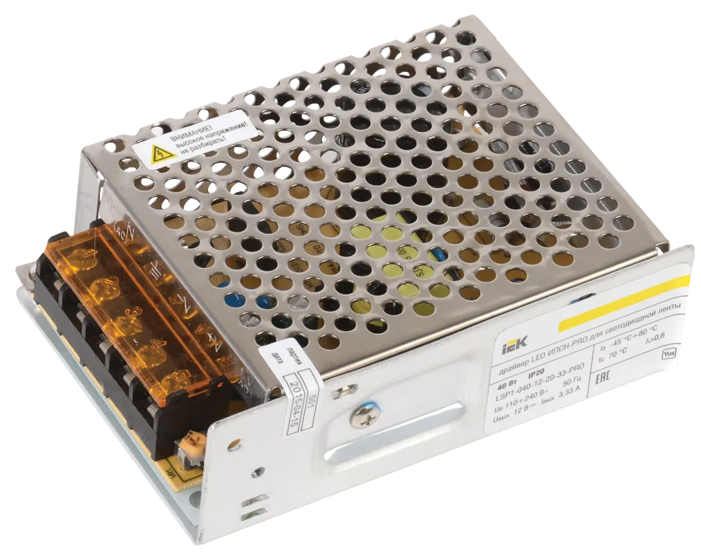 Драйвер LED ИПСН-PRO 40Вт 12В блок-клеммы IP20 IEK LSP1-040-12-20-33-PRO