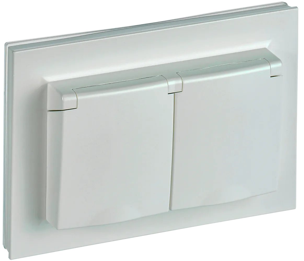 BRITE Розетка 2-местная с заземлением с защитными шторками и крышкой 16А в сборе IP44 РСбш12-3-44-БрЖ жемчуг IEK