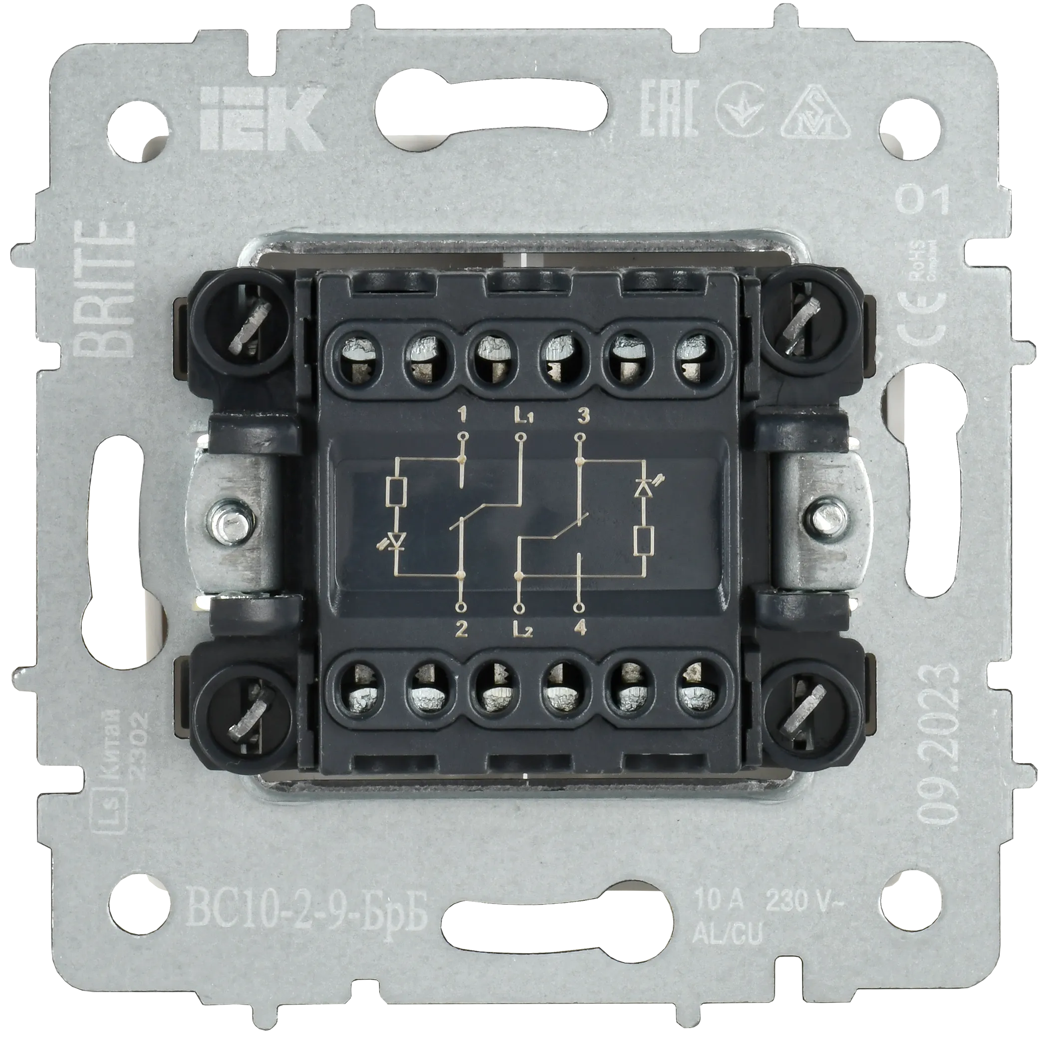 BRITE Выключатель 2-клавишный с индикацией для отелей 10А ВС10-2-9-БрБ белый IEK - Фото 3