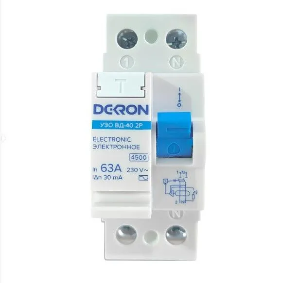 Устройства защитного отключения УЗО ВД-40 2P 63А/30мА тип АС 4.5кА rcd40-2-63-30AC-dek