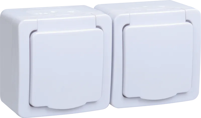 Розетка 2-местная для открытой установки РСб22-3-ГПБб с заземляющим контактом IP54 ГЕРМЕС PLUS (цвет крышки:белый) IEK ERMP22-K01-16-54-EC