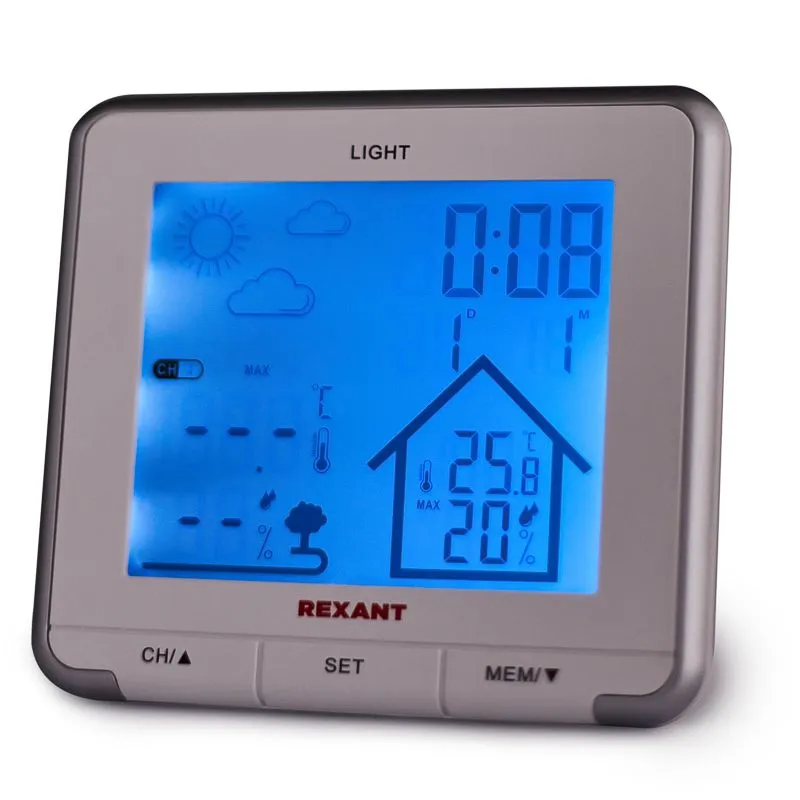 Метеостанция S637B с ЖК-экраном и беспроводным датчиком REXANT - Фото 2