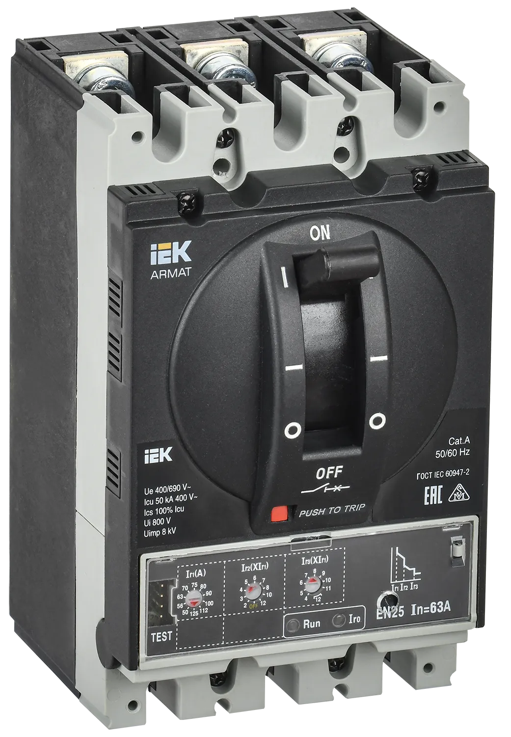 ARMAT Автоматический выключатель в литом корпусе 3P типоразмер A 50кА 63А расцепитель электронный стандартный IEK AR-MCCB-3A-050-0063A-ELSC