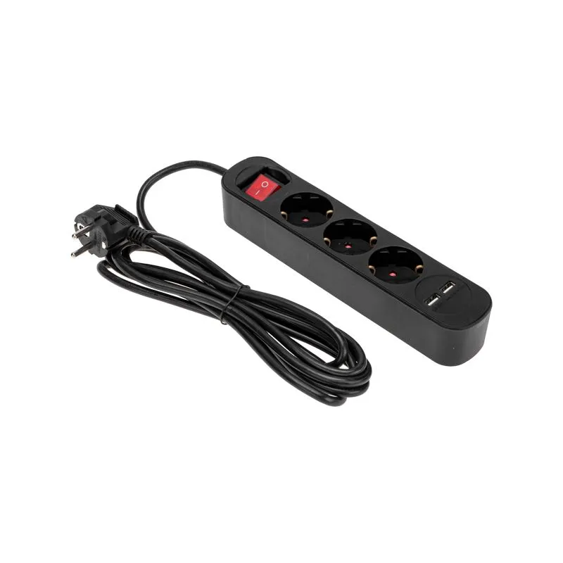 Удлинитель STANDARD 3 гнезда, 3м, 3х1,0мм², с/з, с выключателем, 2 USB, черный REXANT - Фото 2