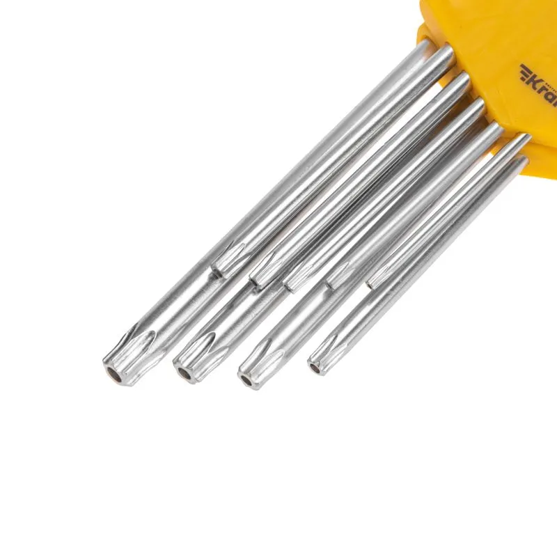 Набор ключей имбусовых Tamper-Torx KRANZ 9 шт., ТТ10-ТТ50, закаленные, удлиненные, никель - Фото 5