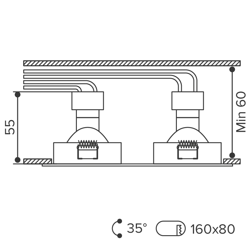 Встраиваемый cветильник WOLTA WDL-GU5.3/01BL-02 IP20 под лампу GU5.3 двойной Чёрный ALTO 175x92x22 1/50 - Фото 7