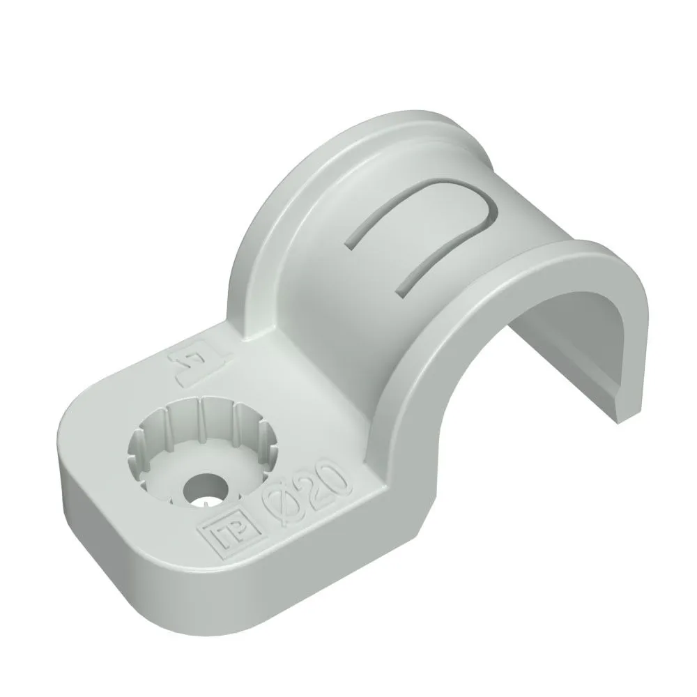 Крепеж-скоба пластиковая односторонняя для прямого монтажа атмосферостойкая серая в п/э d20 мм (10шт