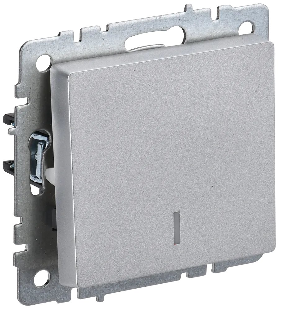 BRITE Выключатель 1-клавишный проходной с индикацией 10А ВС10-1-7-БрА алюминий IEK