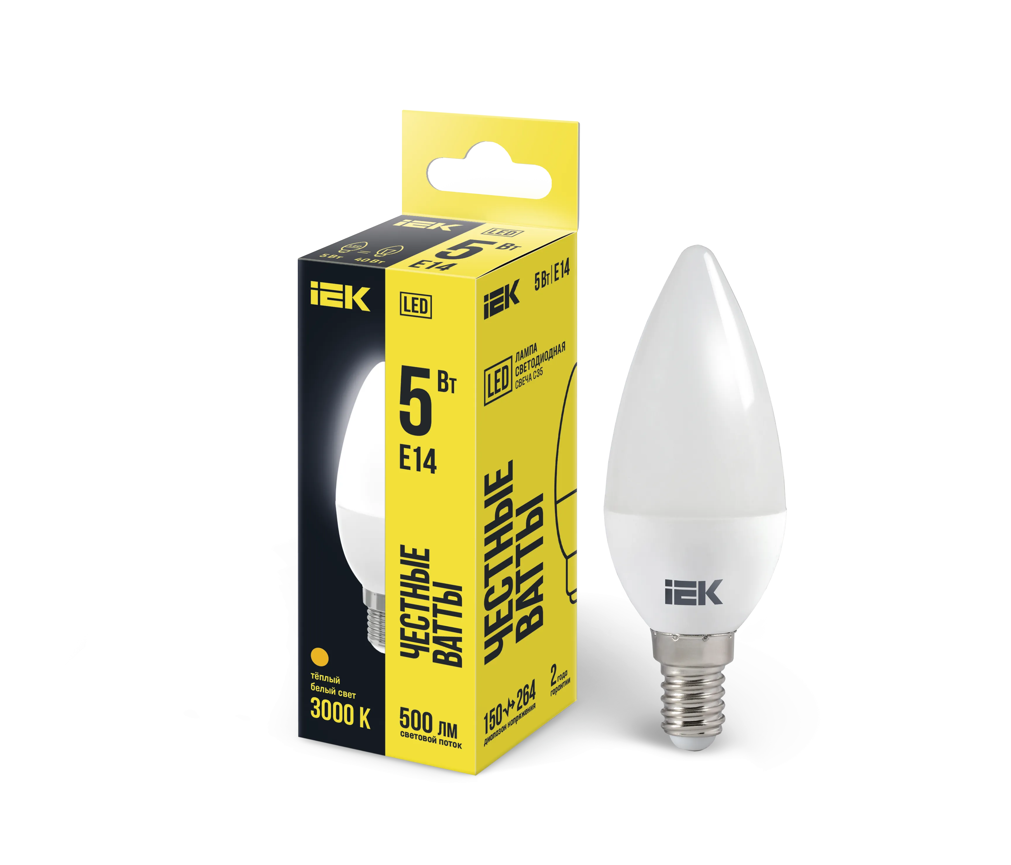 Лампа светодиодная C35 свеча 5Вт 230В 3000К E14 IEK LLE-C35-5-230-30-E14