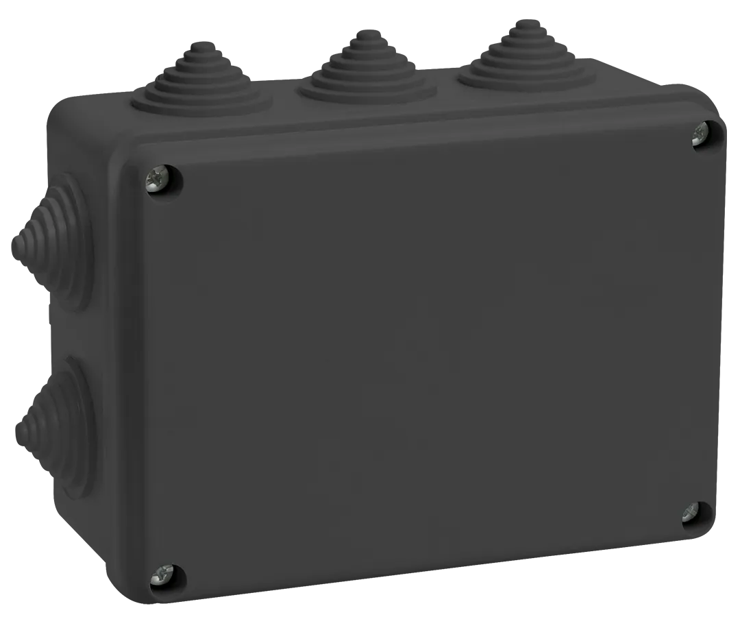 Коробка распаячная КМ41242 для открытой проводки безгалогенная (HF) 150х110х70мм IP55 10 гермовводов черная (RAL 9005) IEK