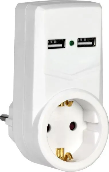 Адаптер Т-01/01 1 место с заземлением 16А 2хUSB 2,1A белый IEK WTP10-16-01-ZKU-K01