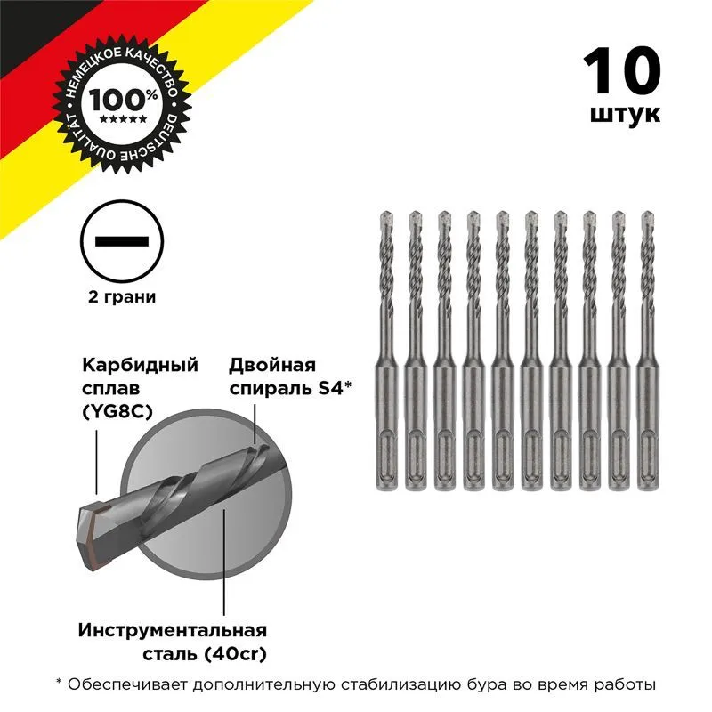 Бур по бетону 6x110x50мм SDS PLUS (10 шт) KRANZ KR-91-0006-4