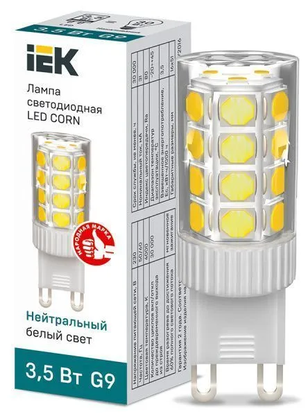 Лампа светодиодная CORN капсула 3,5Вт 230В 4000К керамика G9 IEK LLE-CORN-4-230-40-G9