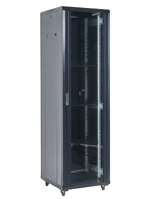 Напольный шкаф 19" 42U 600×800×2054 (ШxГxВ), дверь стекло, металлическая задняя дверь, боковые съемные стенки, RAL 9005 REXANT 04-4268-212