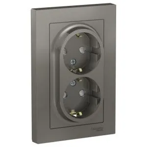 Розетка 2-м СП AtlasDesign 16А IP20 с заземл. защ. шторки в сборе сталь SE ATN000926 1240490