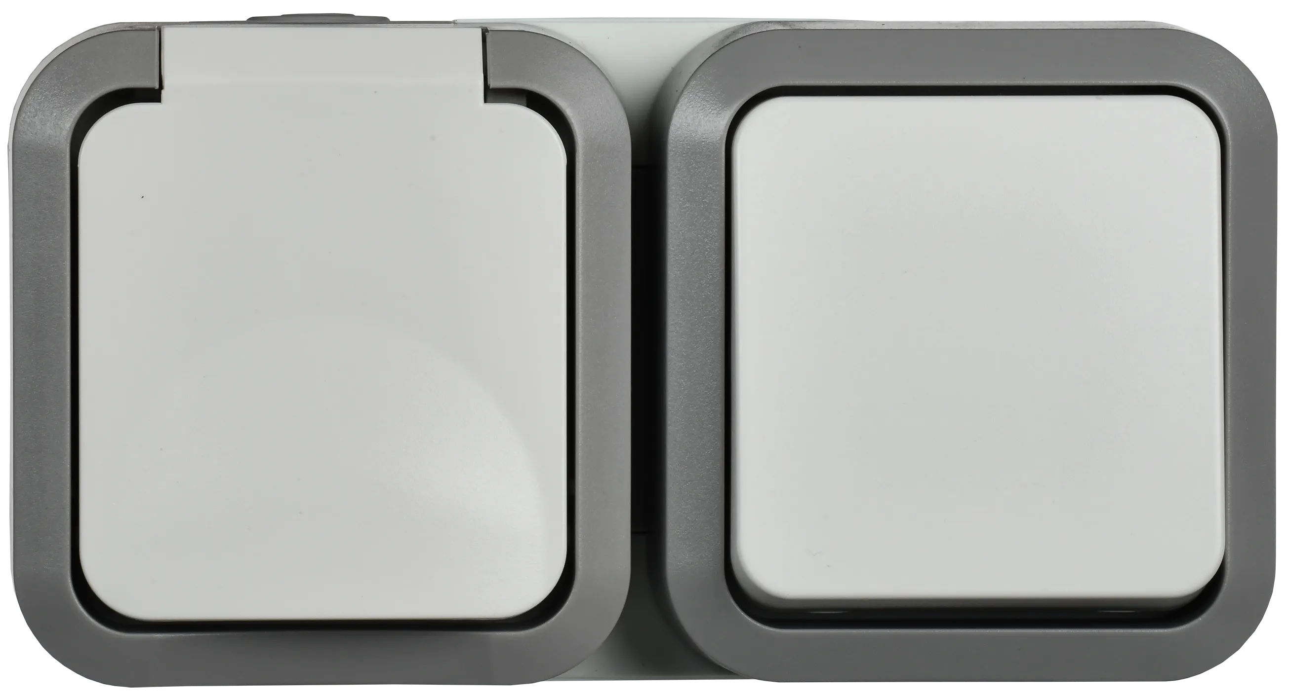 TORS Блок розетка + выключатель горизонтальный 16А IP55 TS242 серо-белый IEK TS-G10-6-55-V-K41