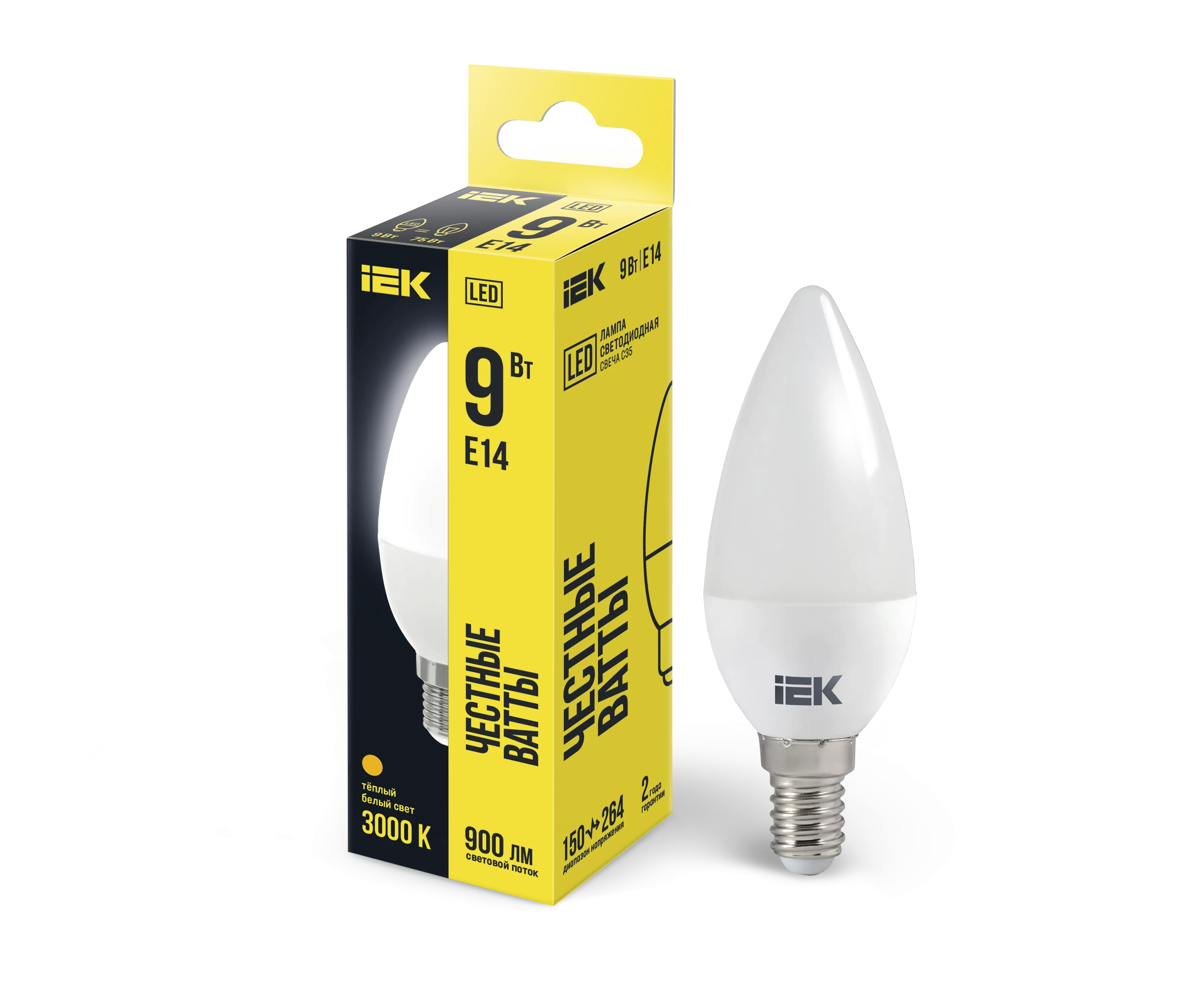 Лампа светодиодная C35 свеча 9Вт 230В 3000К E14 IEK LLE-C35-9-230-30-E14