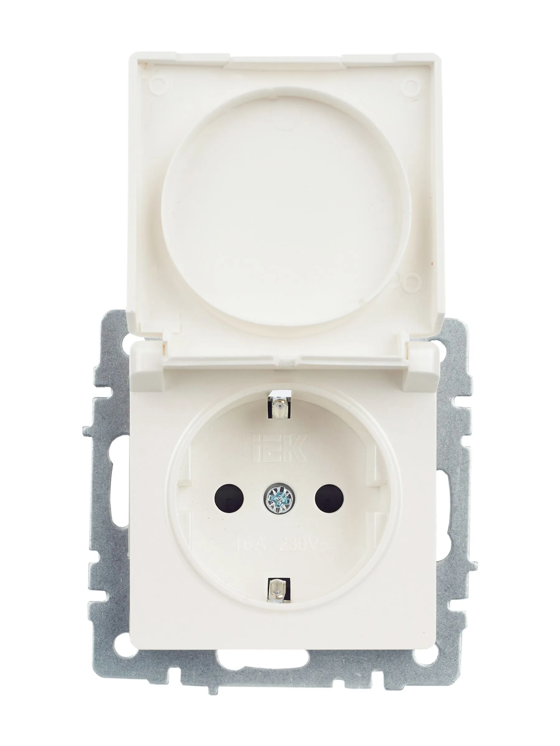 BRITE Розетка 1-местная с заземлением с защитными шторками и крышкой 16А IP44 РСбш10-3-44-БрЖ жемчуг IEK - Фото 3