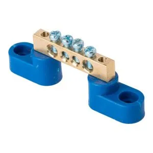 Шина "0" N (6x9мм) 4 отв. латунь 2 синих угловых изолятора EKF 