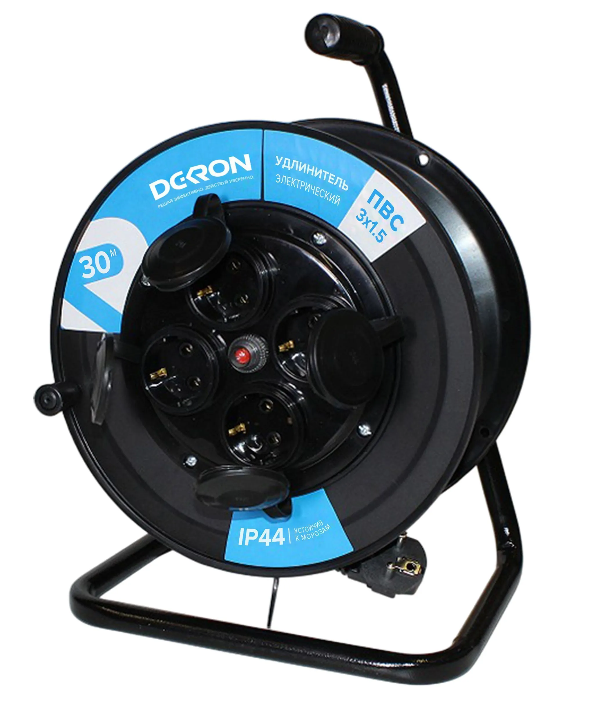 Удлинитель УКП-44 силовой на катушке 4 гн. ПВС 3х1,5 IP44 с/з 30м с автоматом защиты (катушка пластик) 16А 3500Вт - Фото 7