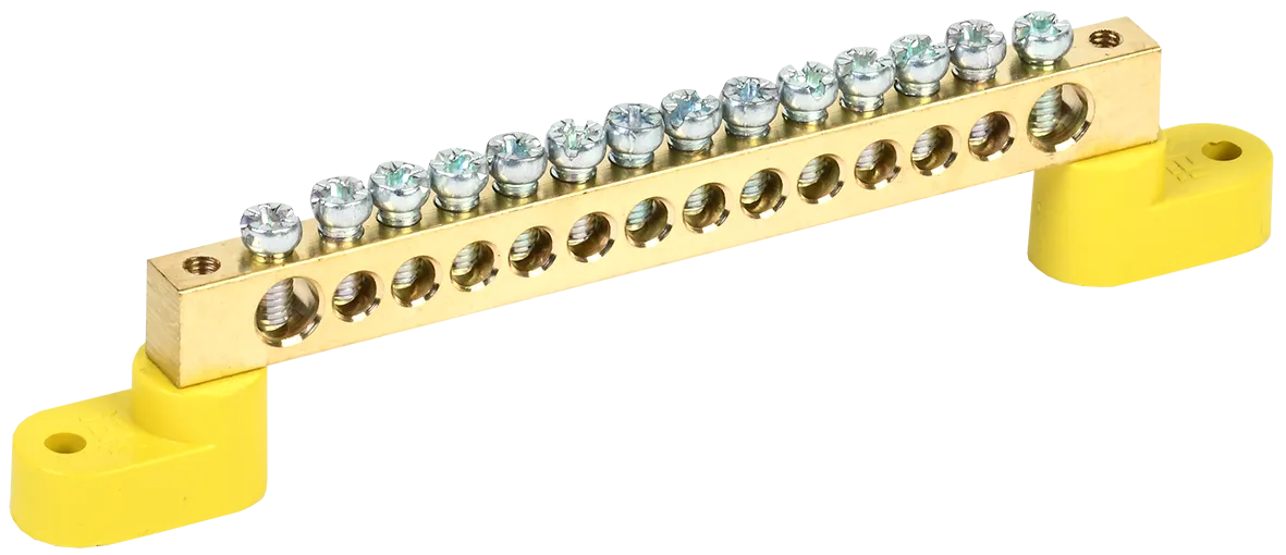 Шина PE "земля" на двух угловых изоляторах ШНИ-8х12-14-У2-Ж IEK