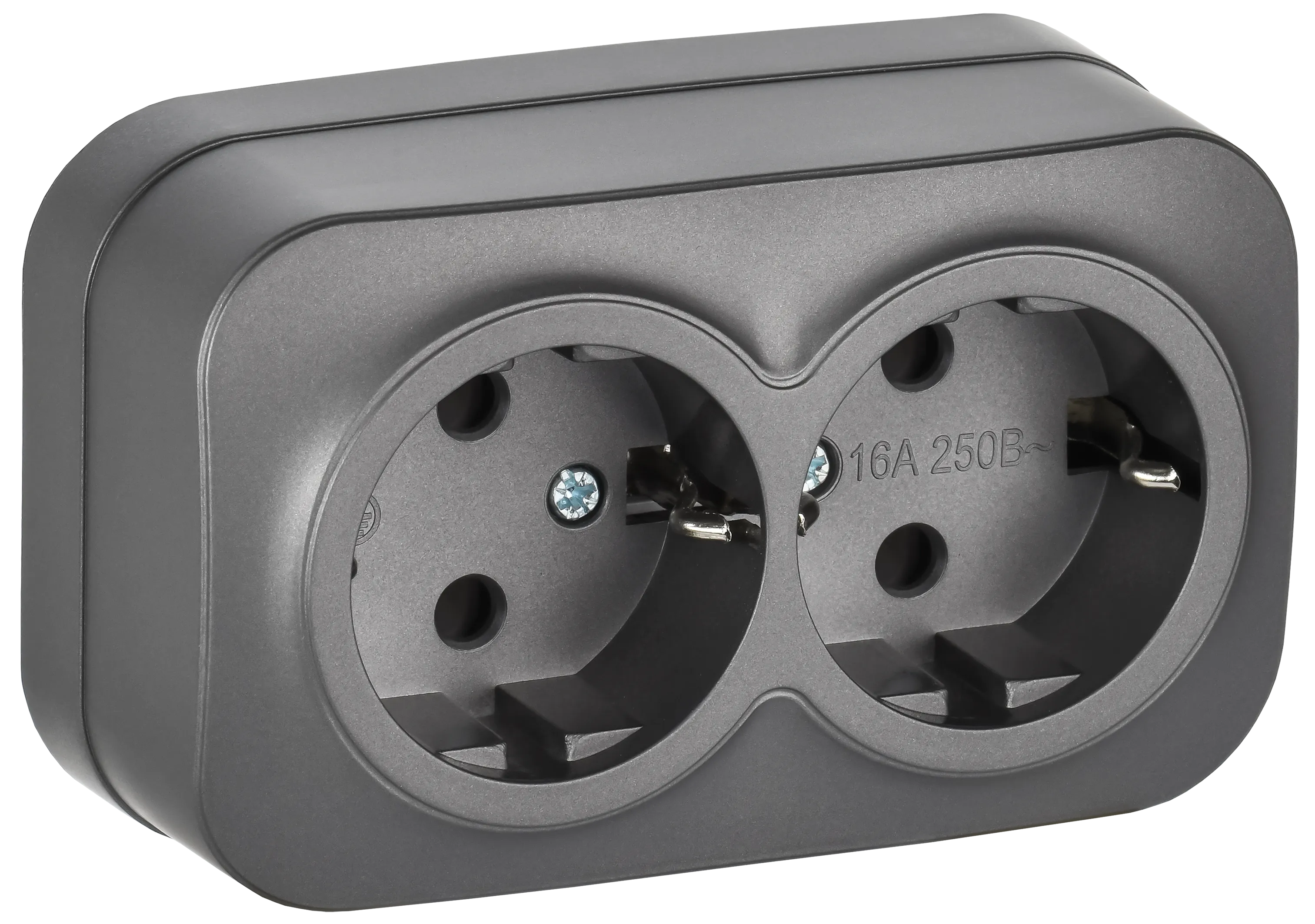 GLORY Розетка 2-местная для открытой установки с заземлением без защитных шторок 16А РС22-3-ХСм сталь матовый IEK ERH21-K46M-16