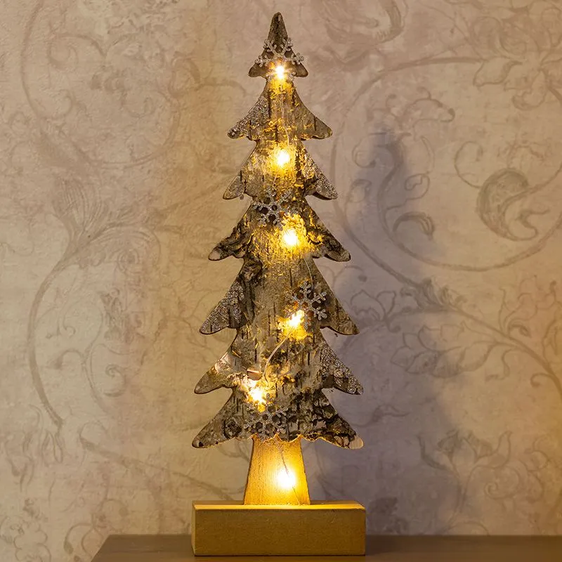 Деревянная фигурка с подсветкой Ель со снежинками 9,5x6x31 см - Фото 3