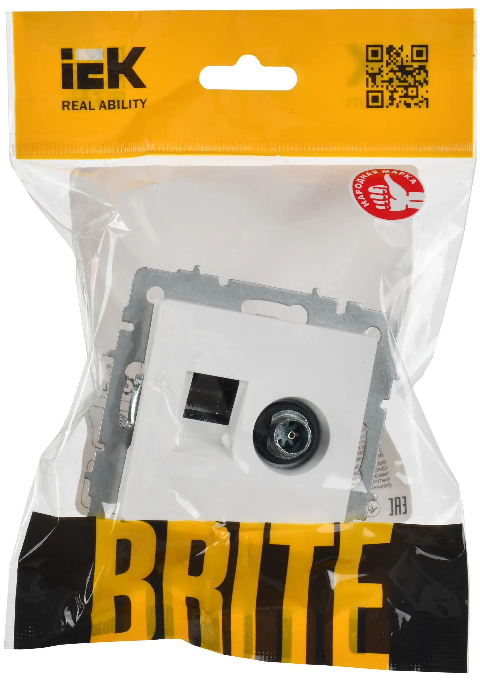 BRITE Розетка двойная TV+RJ45 кат.5E РТВ/РК12-БрАБ арктический белый IEK - Фото 2