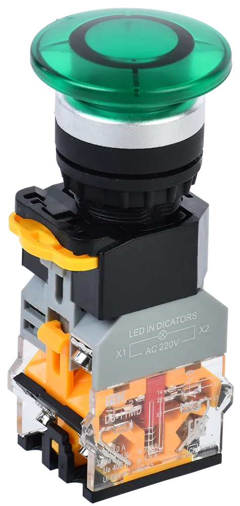 Кнопка D8-11MD "Грибок" d=22мм 1з+1р с подсветкой зеленая IEK