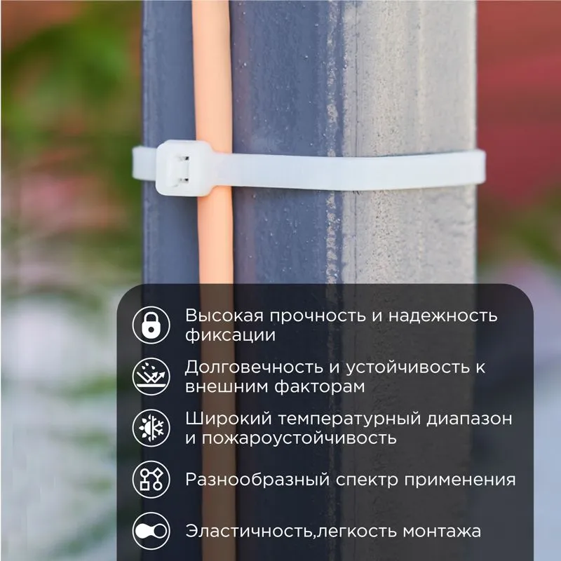 Стяжка кабельная нейлоновая 300x4,8мм, белая (100 шт/уп) REXANT - Фото 2