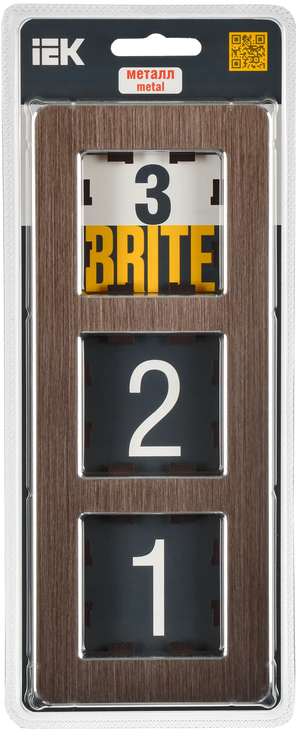 BRITE Рамка 3-местная РУ-3-1-Бр металл коричневый RE AL IEK - Фото 2