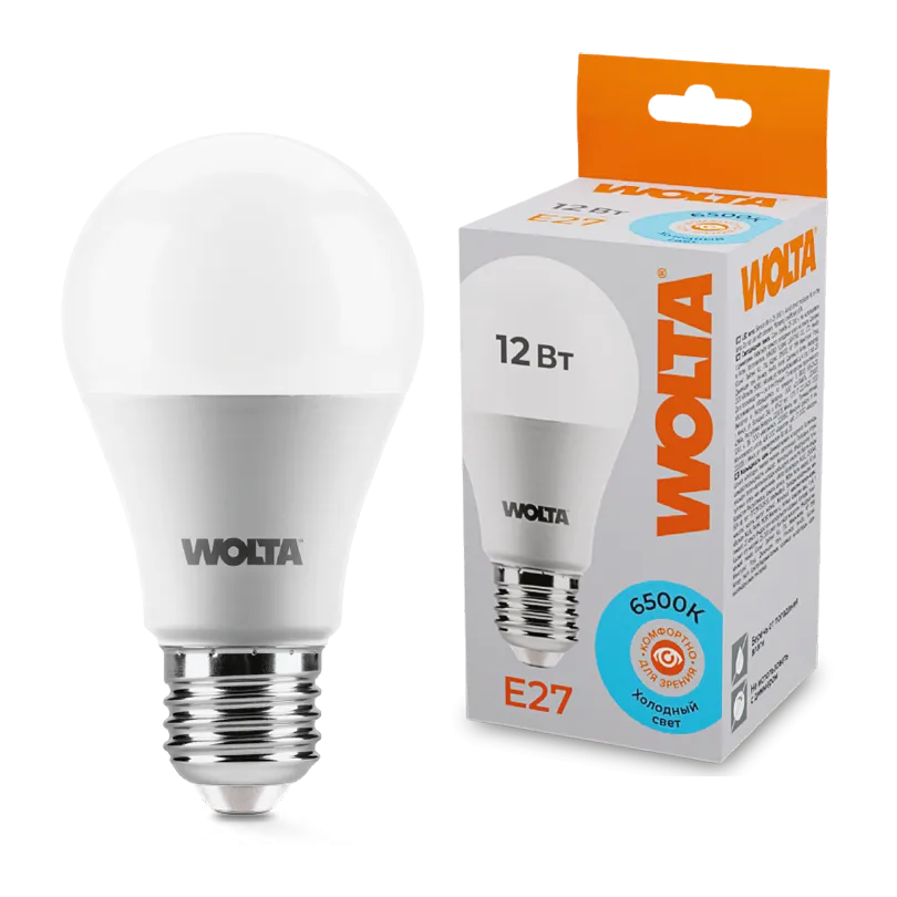 Лампа светодиодная "Груша" A60 12Вт 1000лм 6500К Е27 (50шт/уп) WOLTA 25W60BL12E27