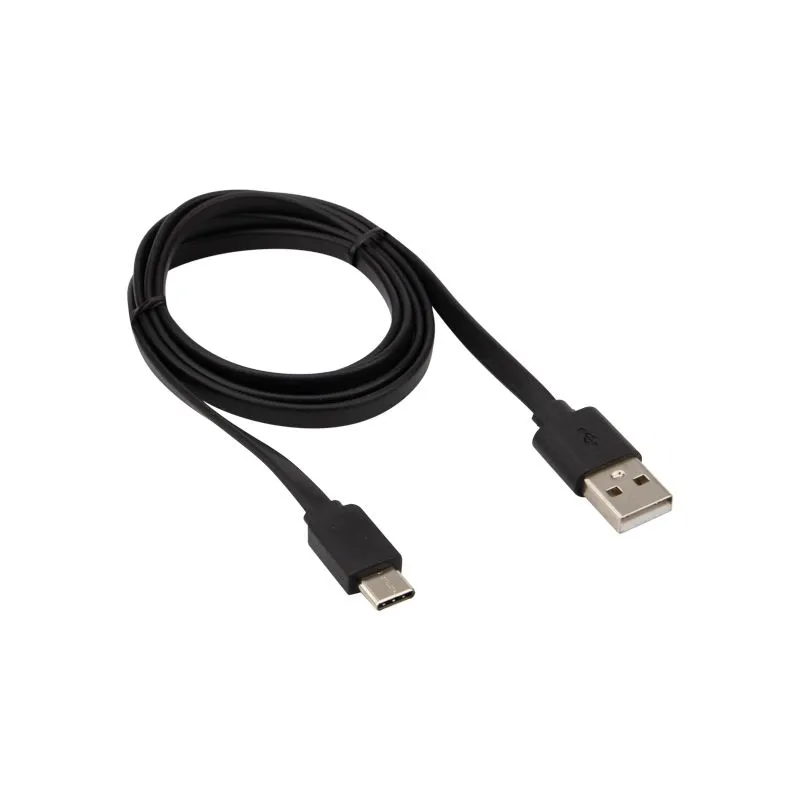 Кабель USB-A – Type-C, 2,4A, 1м, ПВХ, черный, плоский REXANT - Фото 3