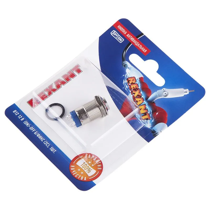 Кнопка антивандальная Ø12 12В(LED) Б/Фикс (4с) OFF-(ON) красная (A-12-C2) REXANT (в упак. 1шт.) - Фото 2