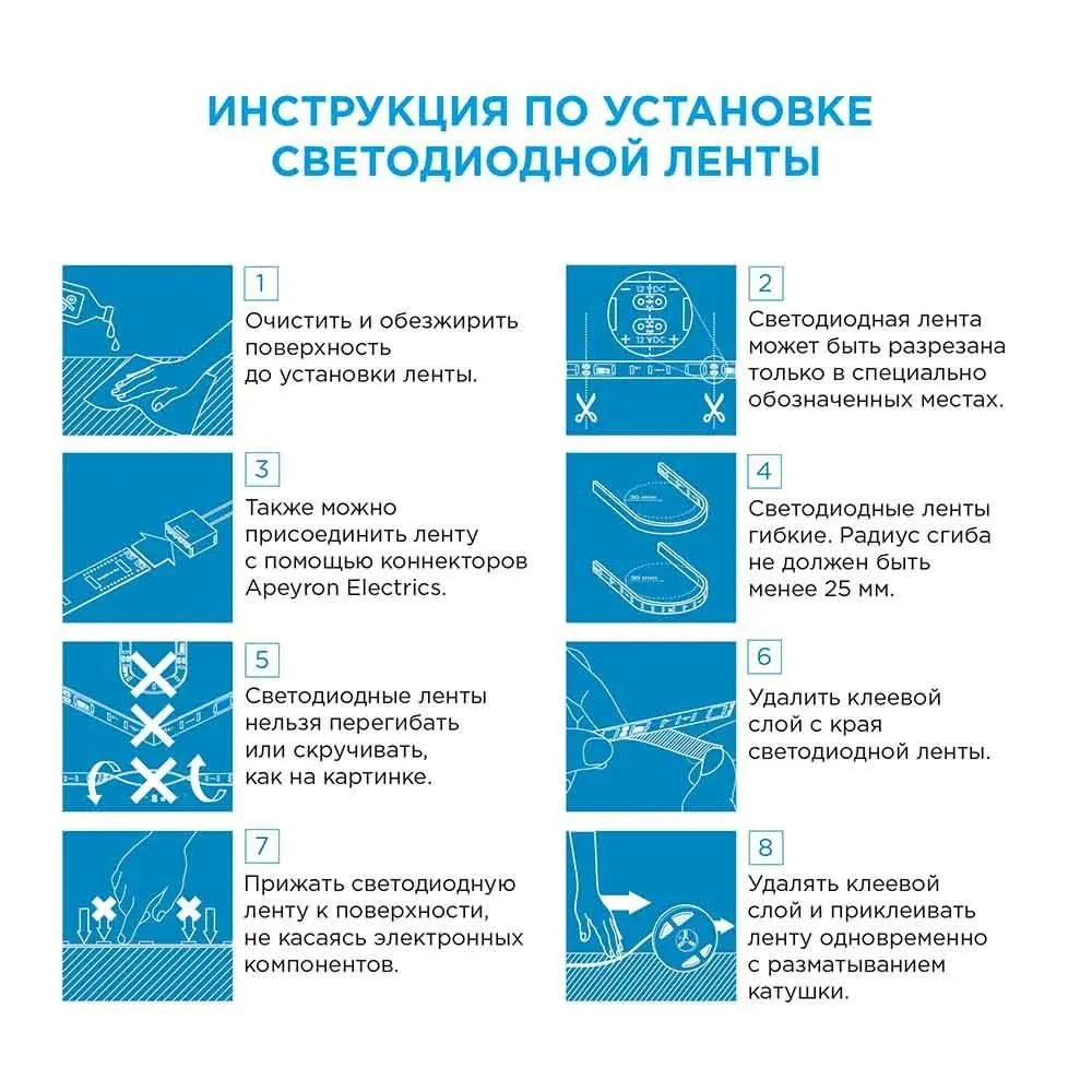 Комплект светодиодной ленты с аксессуарами smd5050 60д/м 12В IP65 5м RGB Apeyron - Фото 15