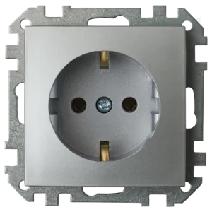 Розетка штепсельная с заземляющим контактом скрытой установки РС16-525 серебро