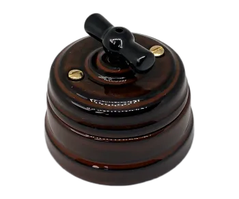 Выключатель ретро фарфоровый поворотный на 4 положения в комплекте с подъемной рамкой, 10А, 250В, цв