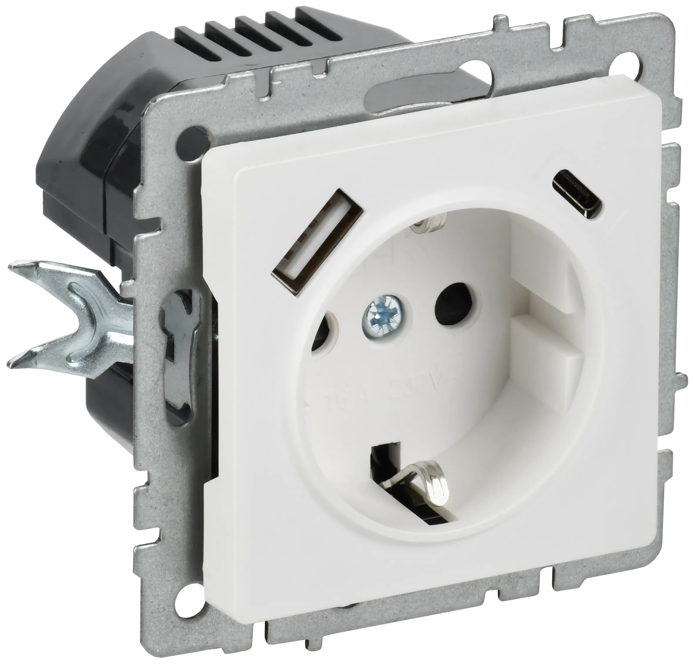 BRITE Розетка 1-местная с заземлением с защитными шторками 16А с USB A+C 18Вт РЮш11-1-БрАБ арктический белый IEK BR-R14-16-U22-018-K91