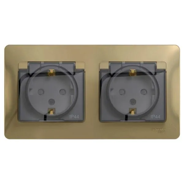 Розетка 2-м СП 2мод. Glossa 16А IP44 с заземл. защ. шторки в сборе титан SE GSL000447