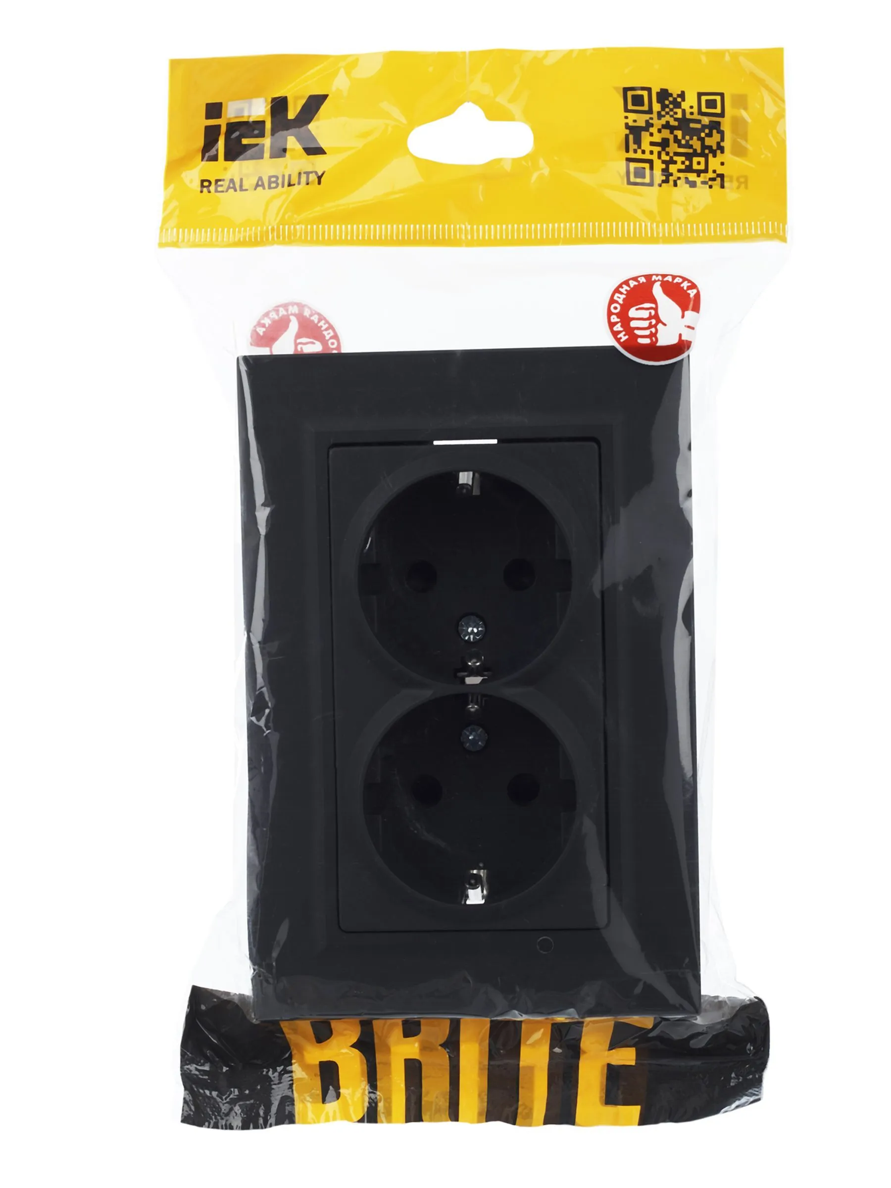 BRITE Розетка 2-местная с заземлением с защитными шторками 16А в сборе РСш12-3-БрГ графит IEK - Фото 3