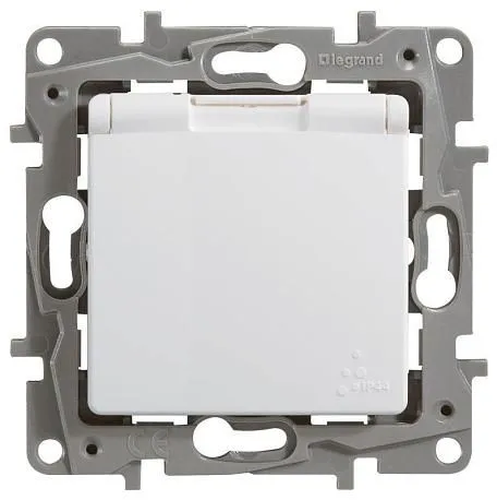 Etika - Розетка 2P+E нем. стд. с крышкой, со шторками IP44 (белый) - Фото 2