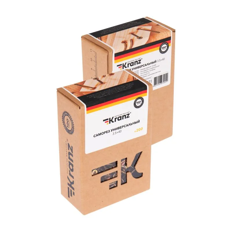 Саморез универсальный KRANZ 3.5х40, желтый цинк, короб (200 шт./уп.) - Фото 3