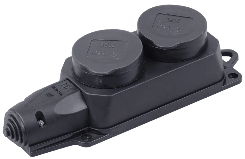 Розетка (колодка) 2-местная РБ32-1-0м с защитными крышками IP44 ОМЕГА каучук IEK