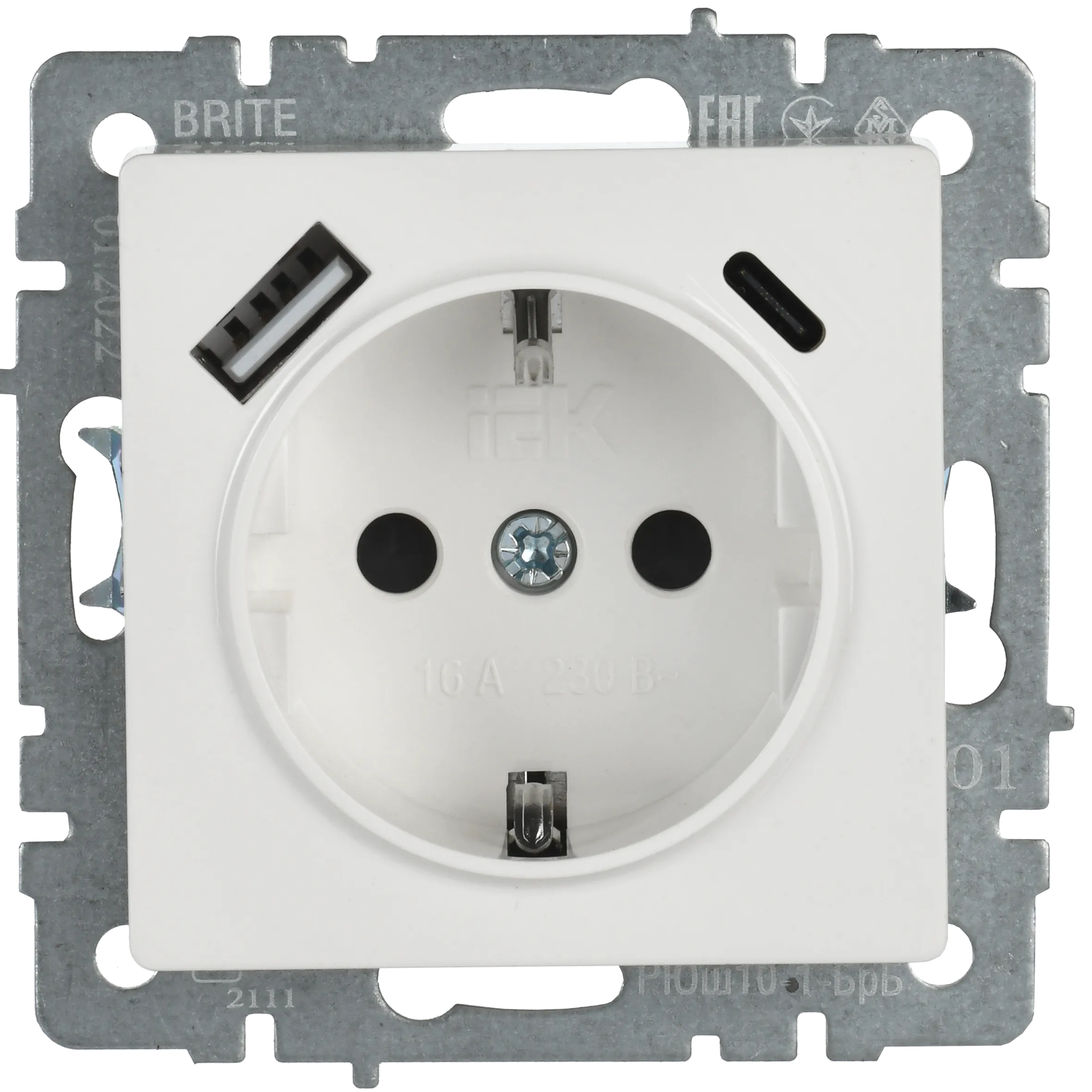 BRITE Розетка 1-местная с заземлением с защитными шторками 16А с USB A+C 18Вт РЮш11-1-БрБ белый IEK - Фото 4
