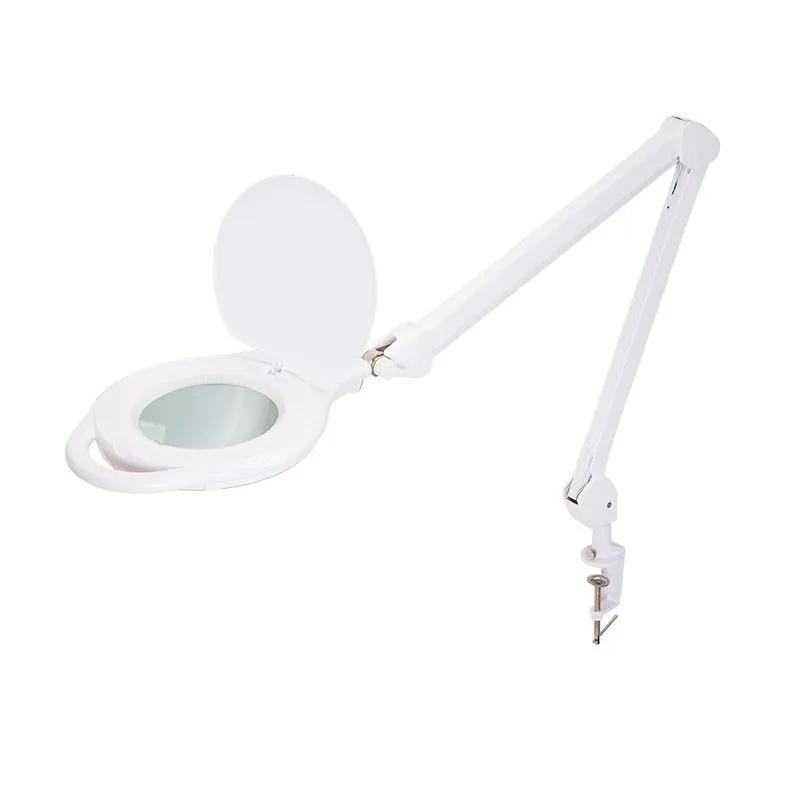Лупа на струбцине круглая 5D с подсветкой 96 SMD LED, теплый и холодный свет, ø127мм, белая REXANT 31-0535